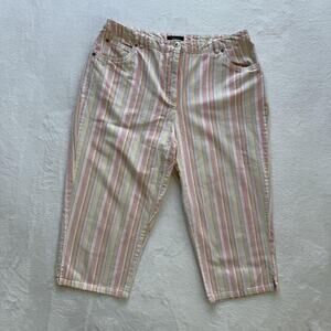 Westbound Capri Pants Womens 14 Multicolor Stripe Elastic Waist Pockets Casual